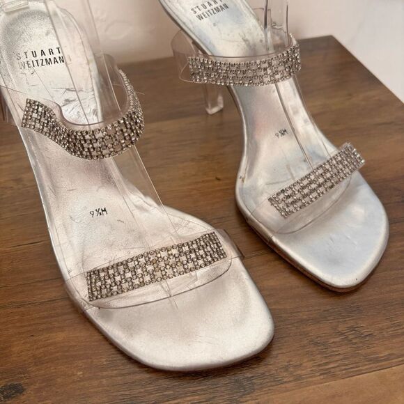 Stuart Weitzman Clear Embellished Heel Sandals - Picture 4 of 8